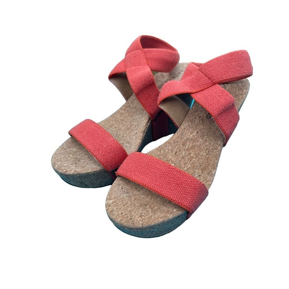Lucky Brand Maxyne Shoes cork Wedges Orange Ankle strap size 7 NWOT